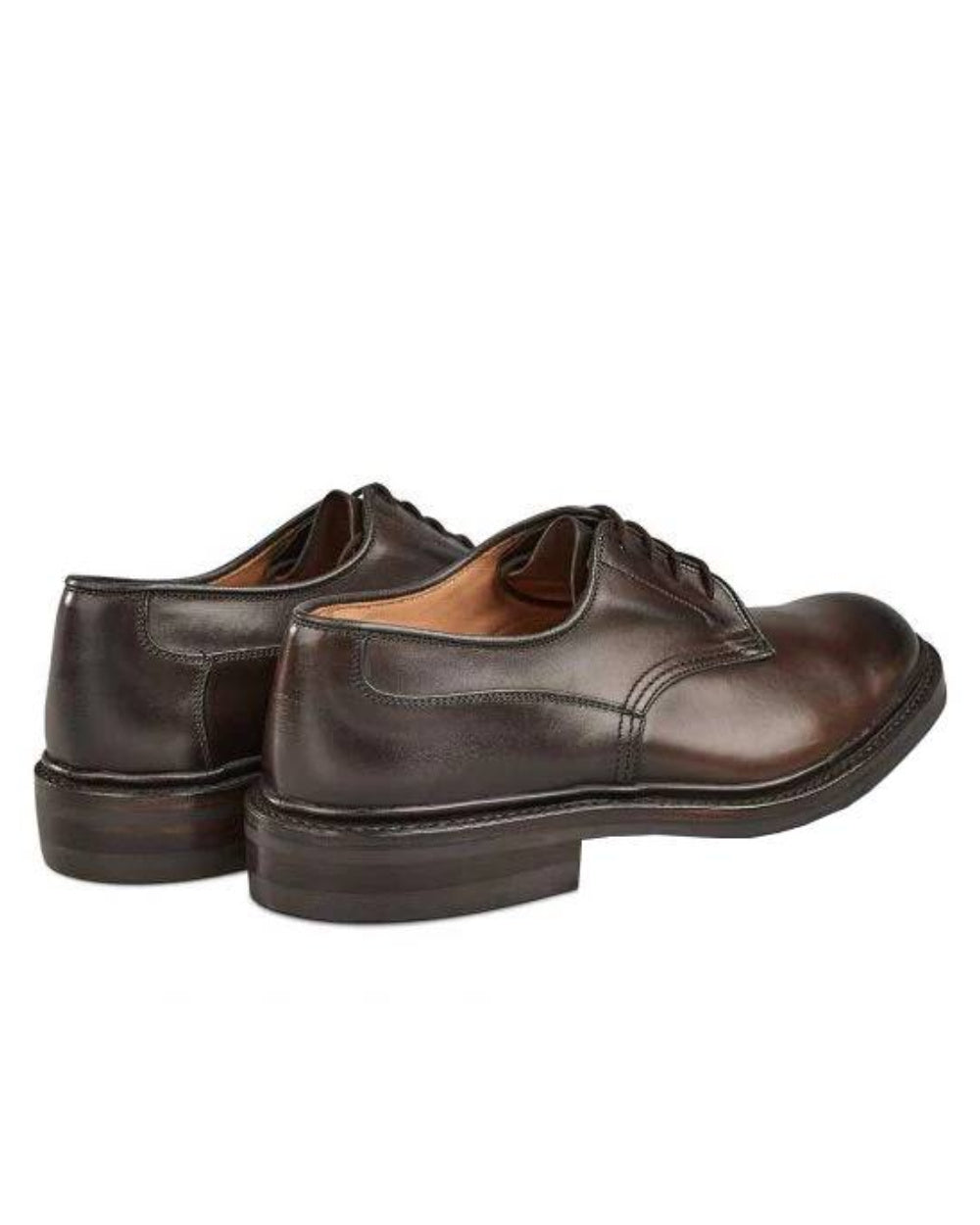 Espresso Burnished Coloured Trickers Woodstock Plain Derby Shoe Dainite Sole On A White Background