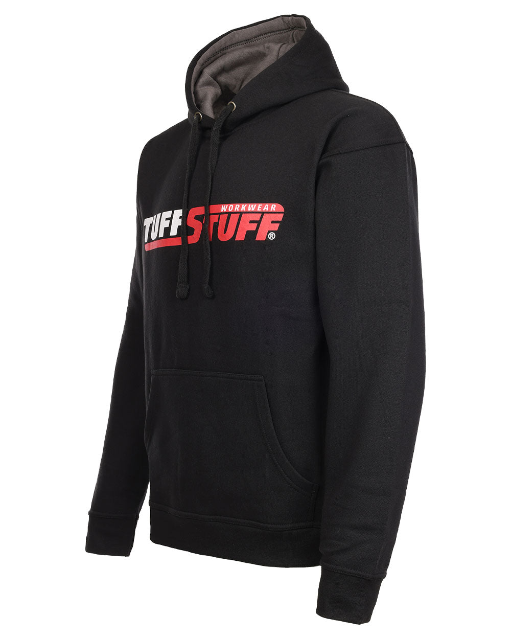 Black coloured TuffStuff Logo Hoodie on White background