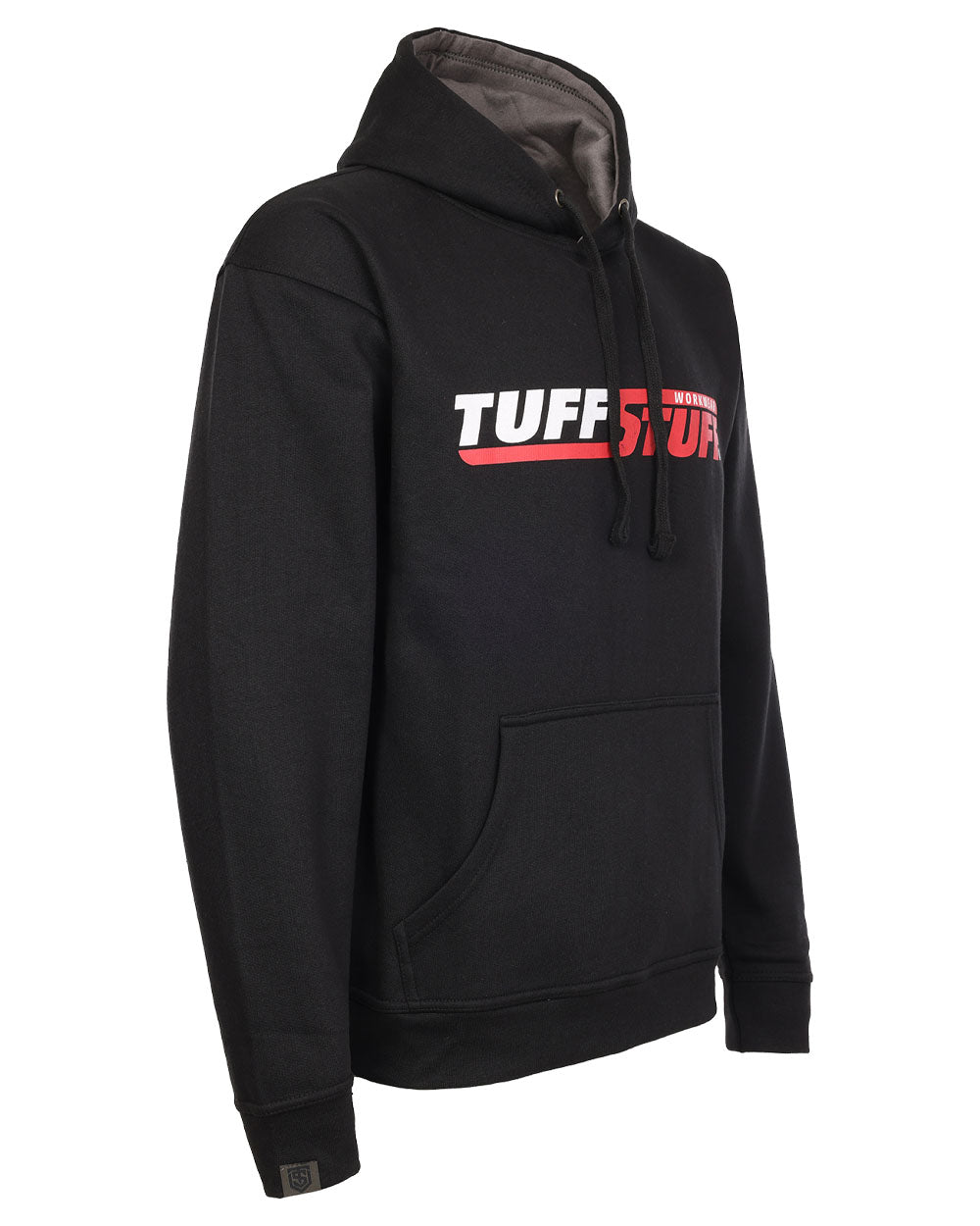 Black coloured TuffStuff Logo Hoodie on White background