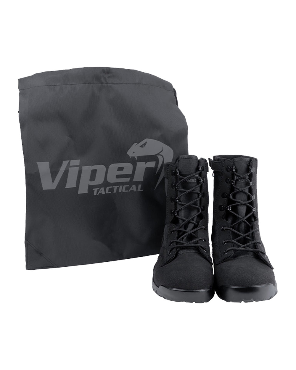 Black coloured Viper Sneaker Boots and Bag on White background 