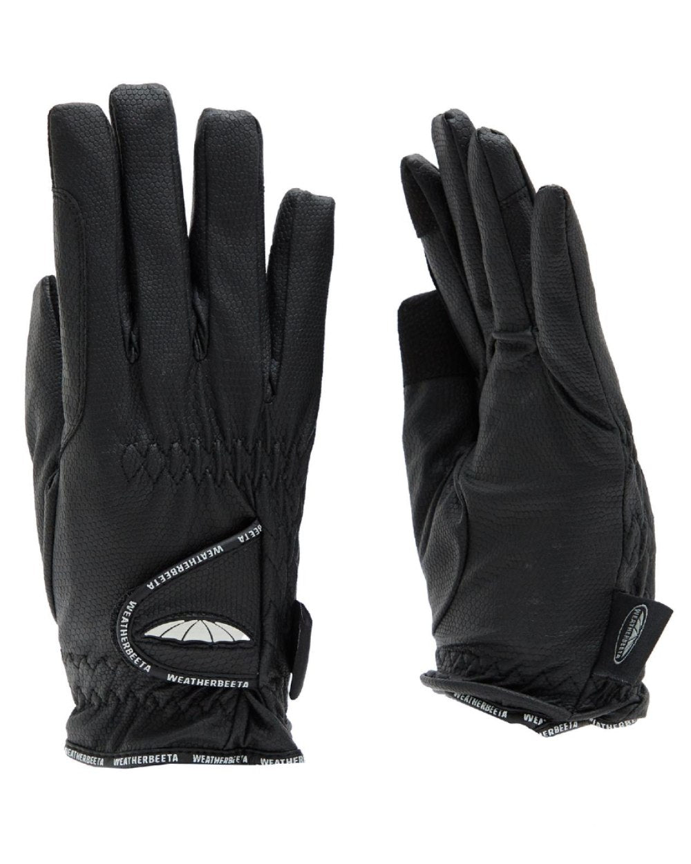Black Coloured WeatherBeeta Heat-Tec Riding Gloves On A White Background