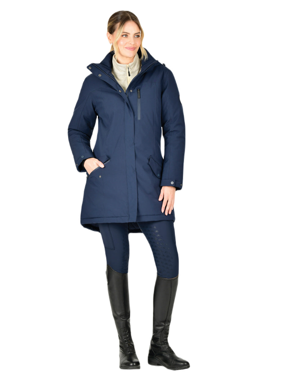 Navy Iris Coloured WeatherBeeta Kyla II Waterproof Jacket On A White Background