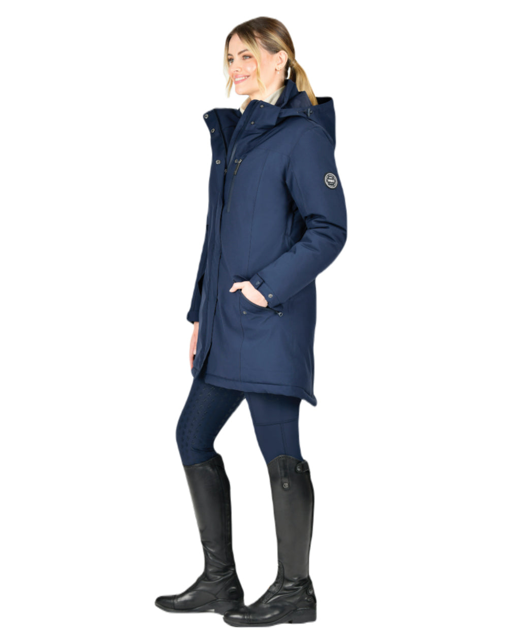 Navy Iris Coloured WeatherBeeta Kyla II Waterproof Jacket On A White Background