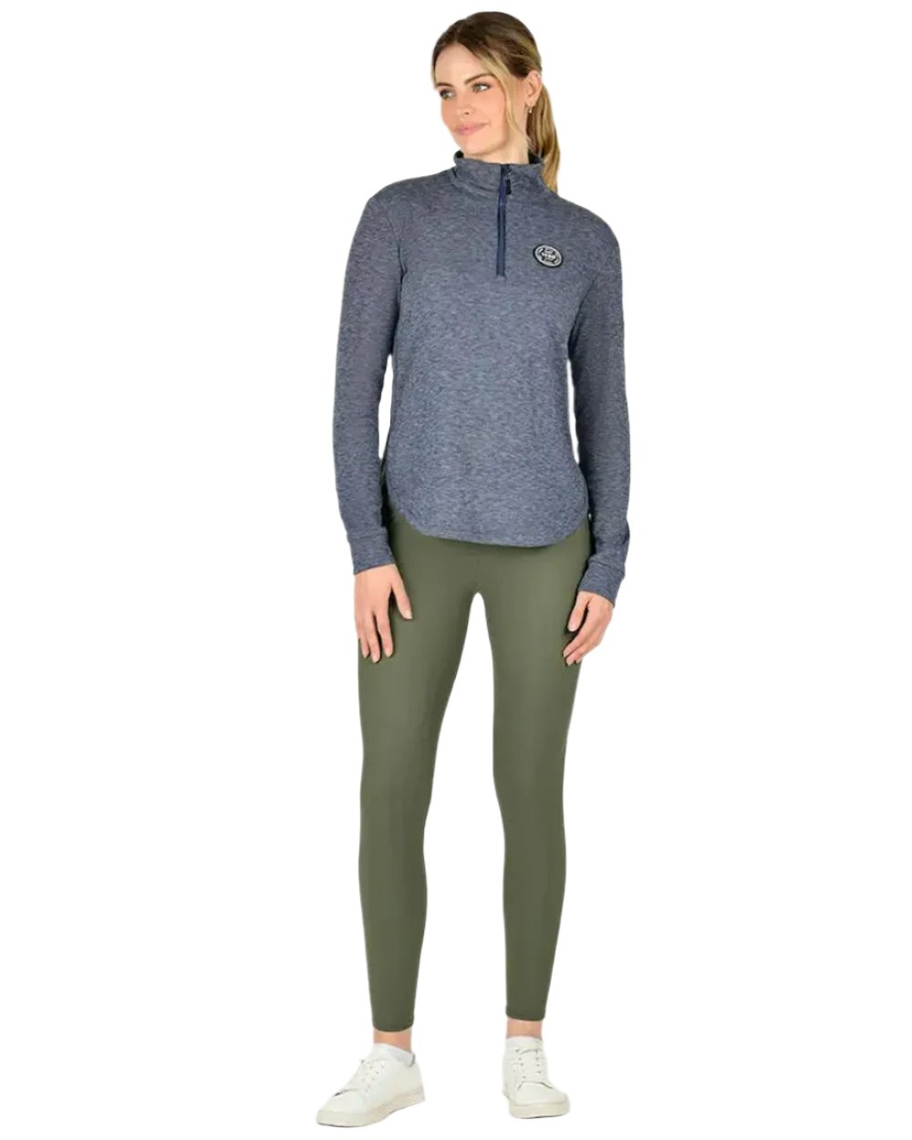 Navy Iris Coloured WeatherBeeta London Layer Long Sleeve Top On A white Background