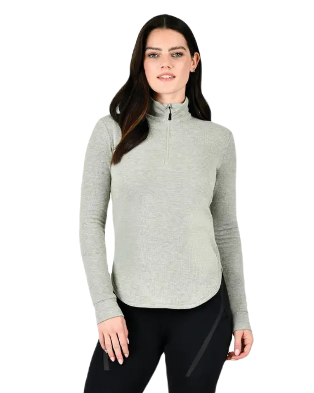 Dusty Olive Coloured WeatherBeeta London Layer Long Sleeve Top On A White Background