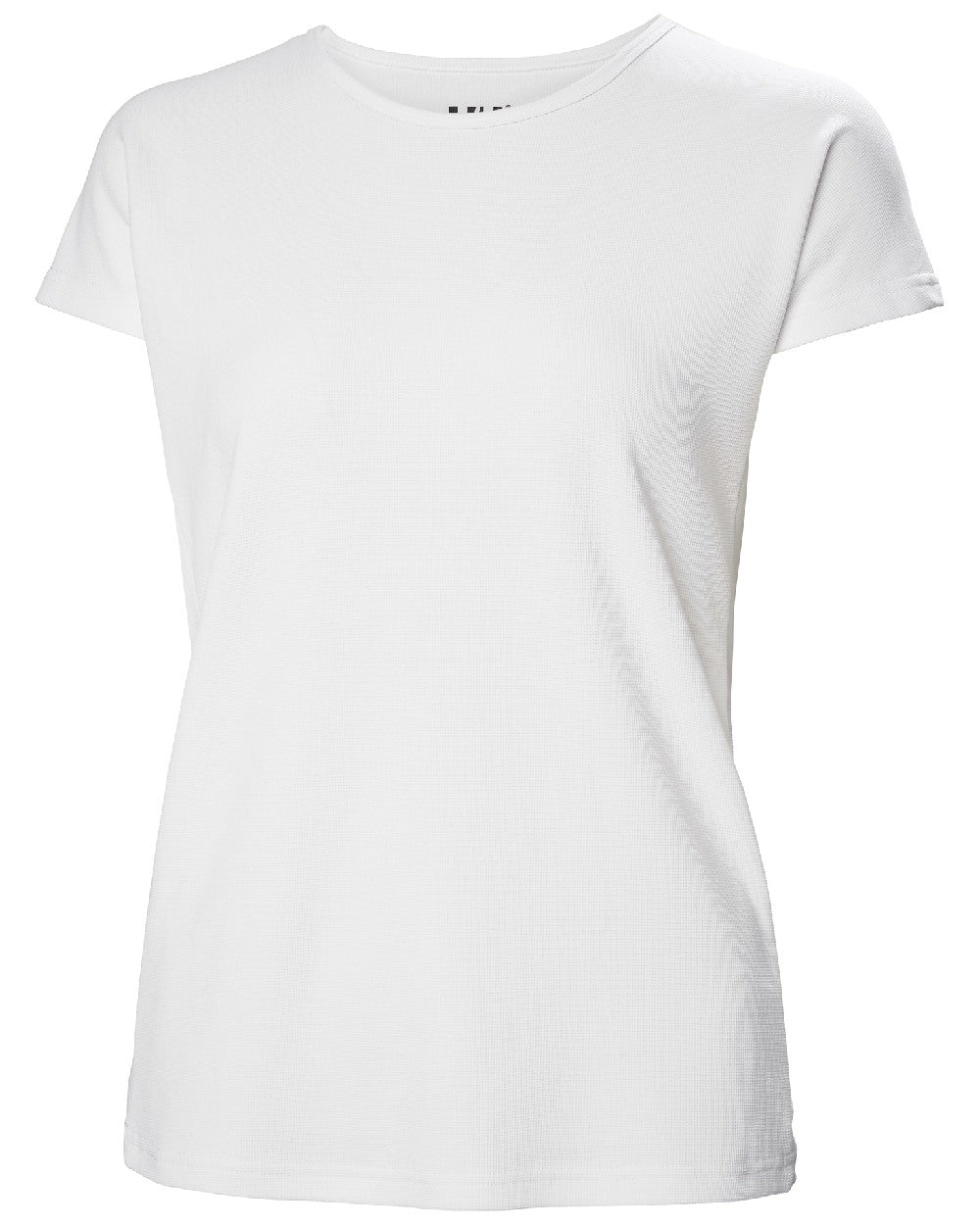 White coloured Helly Hansen womens crewline quick dry top on white background 
