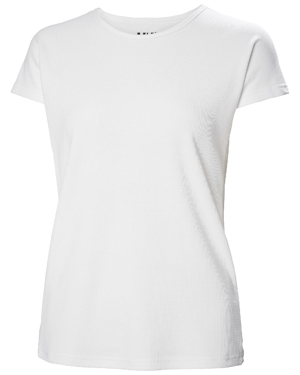 White coloured Helly Hansen womens crewline quick dry top on white background