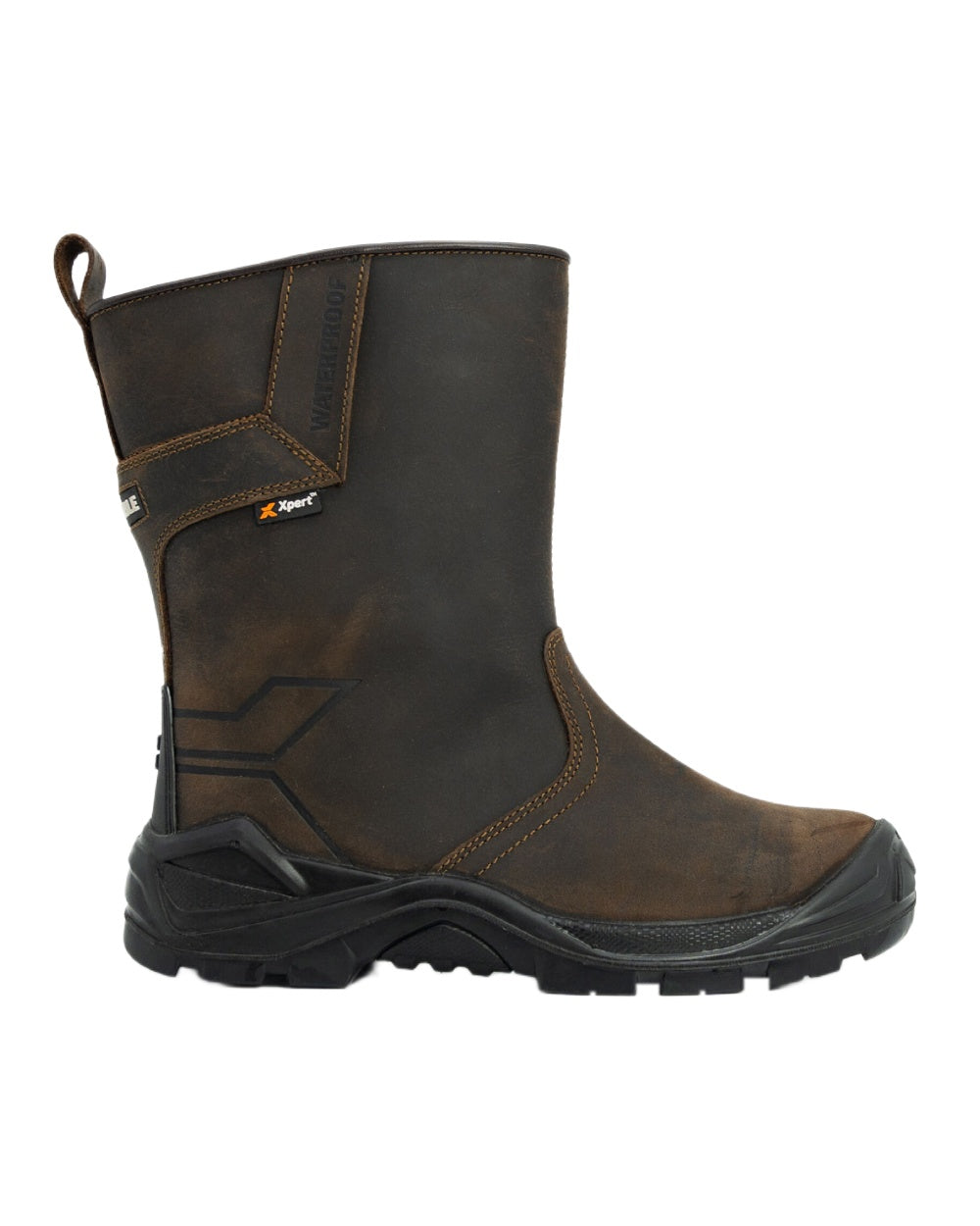 Brown Coloured Xpert Mens Invincible S3 Safety Waterproof Rigger Boots on White Background