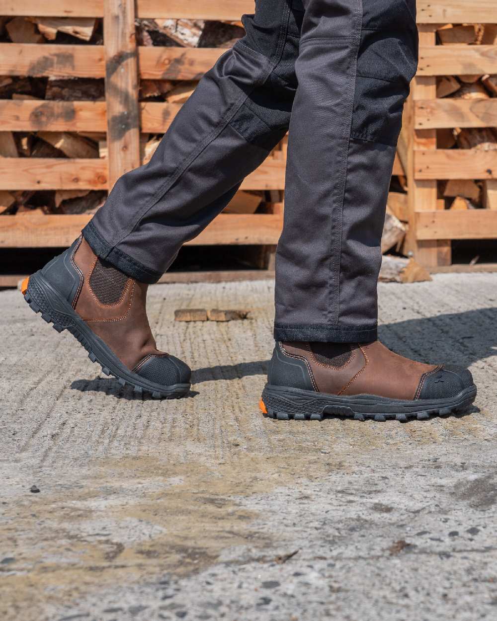 Brown Coloured Xpert Mens Pro Forge Waterproof S7L Safety Dealer Boots on Outdoor Background