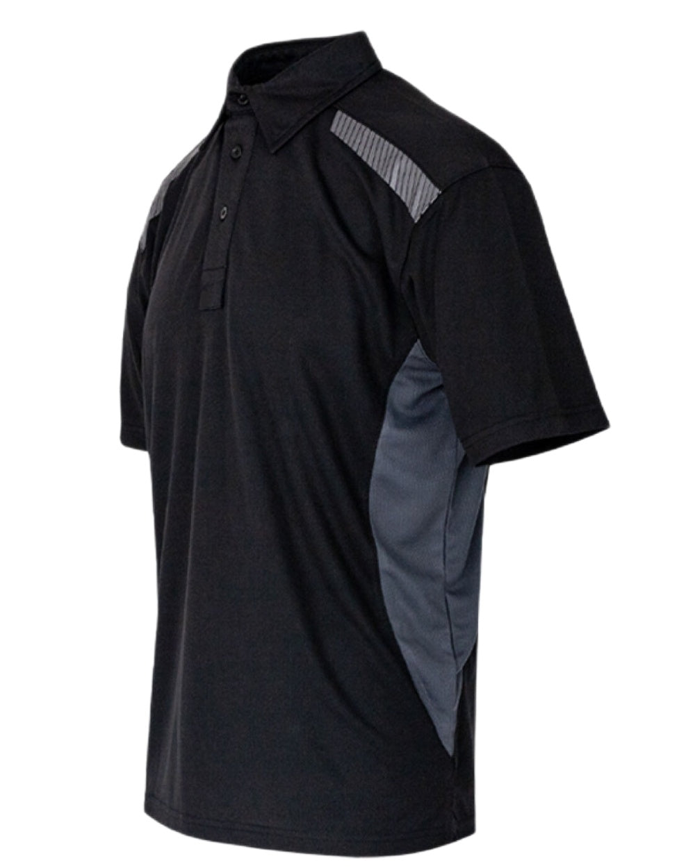 Black Grey Coloured Xpert Mens Pro Stretch Polo Shirt on White Background