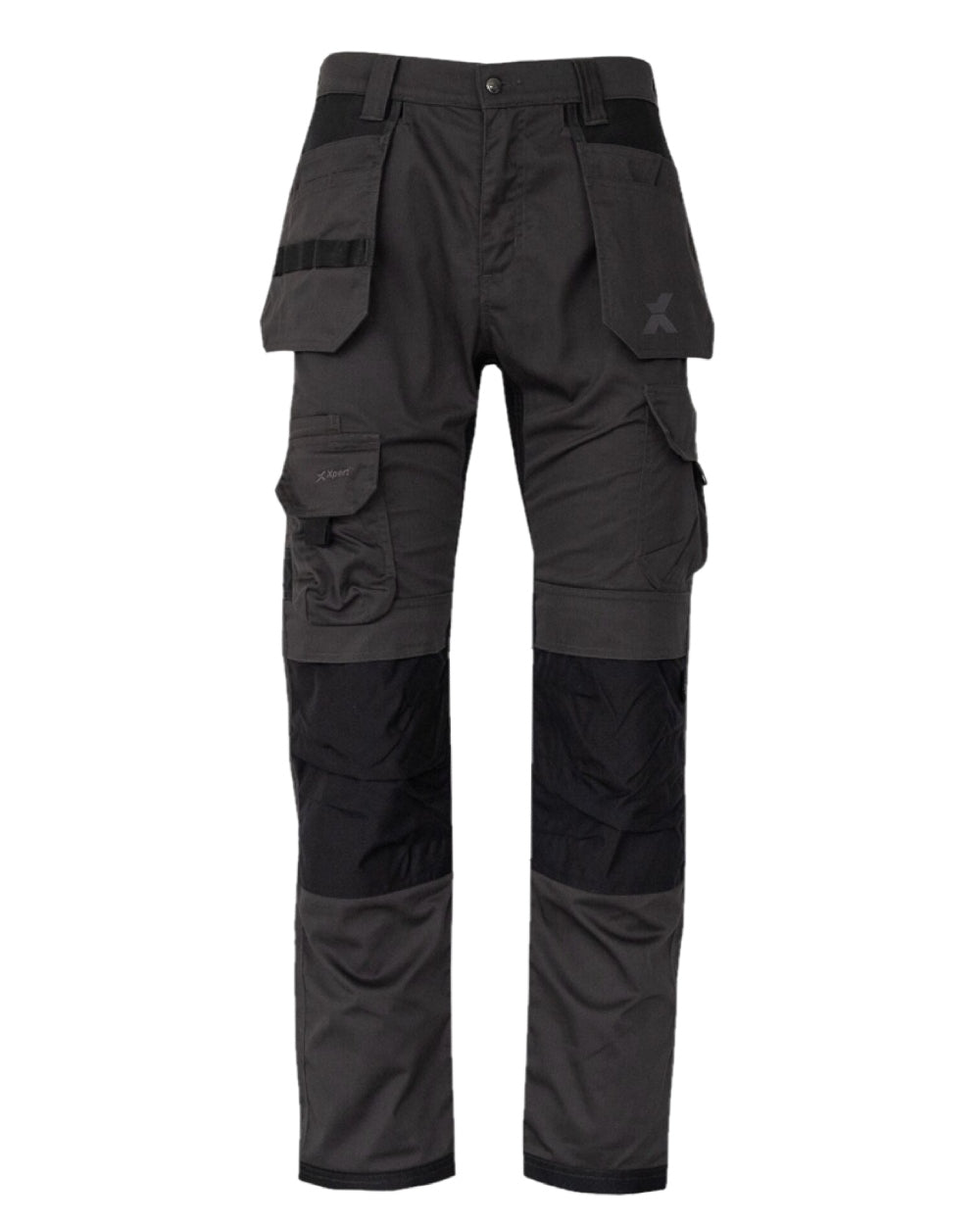 Grey Black Coloured Xpert Mens Pro Stretch Work Trousers on White Background