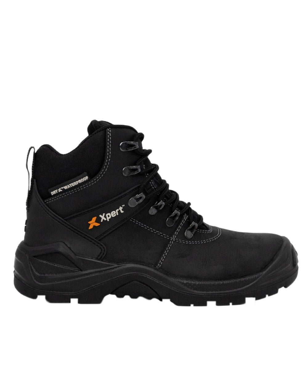 Black Coloured Xpert Mens Typhoon Waterproof Safety Boots on White Background