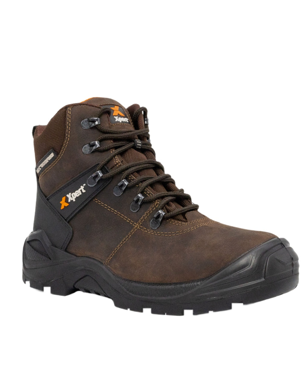 Brown Coloured Xpert Mens Typhoon Waterproof Safety Boots on White Background