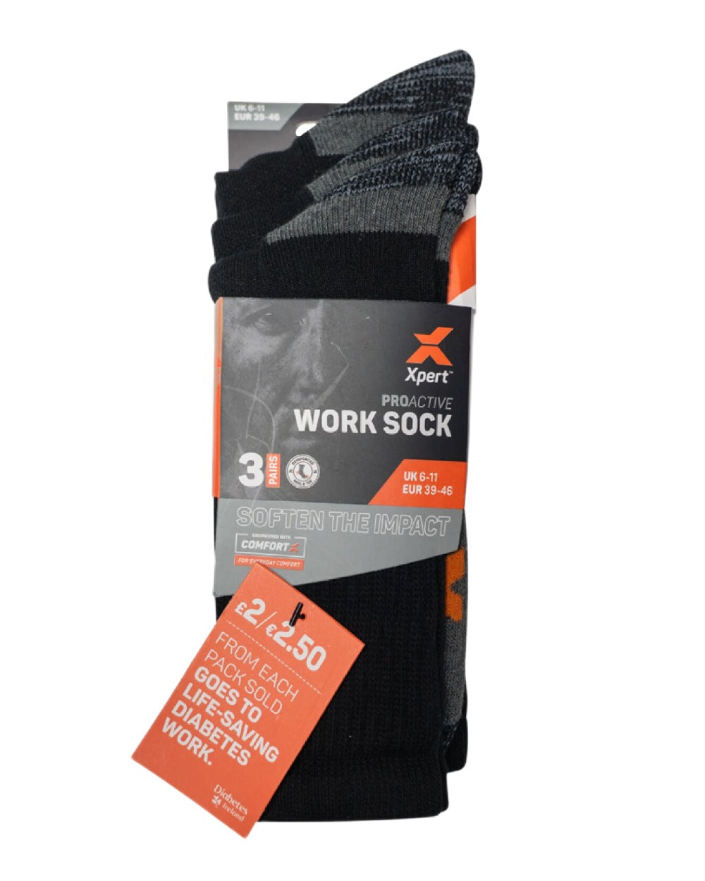 Black Coloured Xpert Pro Active Work Socks 3 Pack on White Background