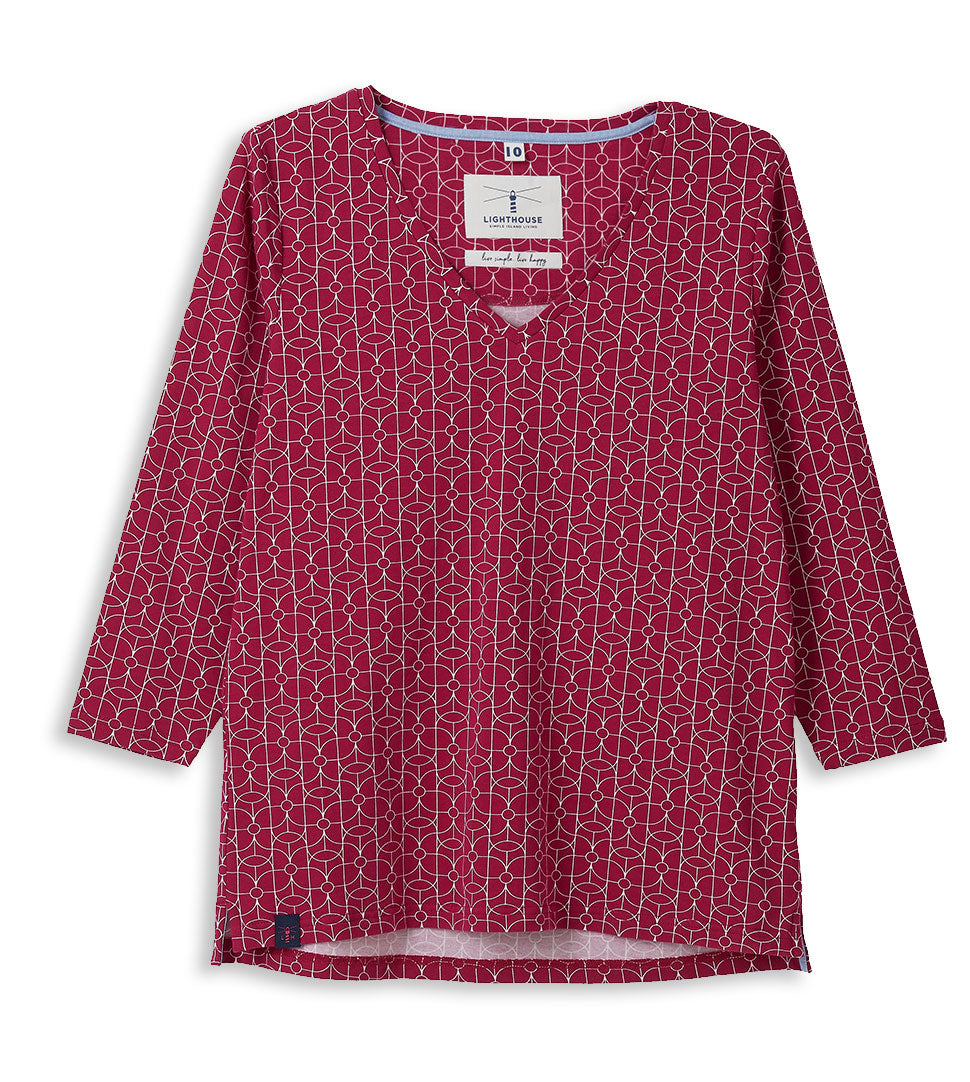 Lighthouse Ariana Ladies Top | Raspberry Geo Print