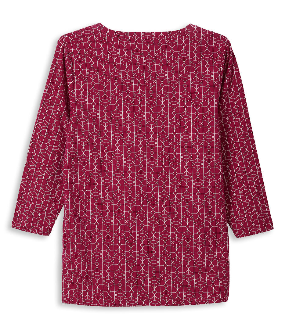 Lighthouse Ariana Ladies Top | Raspberry Geo Print