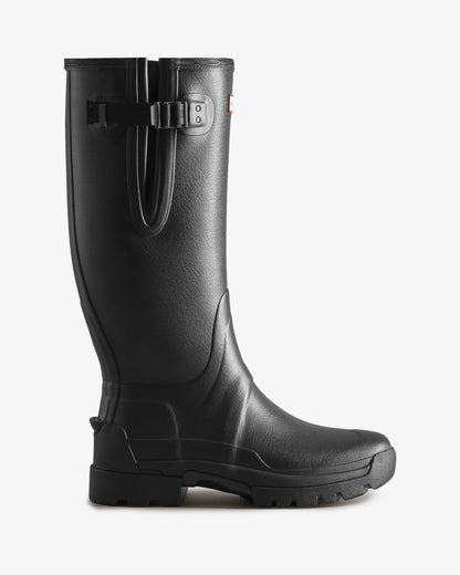 Hunter Mens Balmoral Neoprene Adjustable Wellington Boots in Black - Side View 
