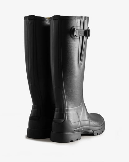 Hunter Mens Balmoral Neoprene Adjustable Wellington Boots in Black - Rear View 