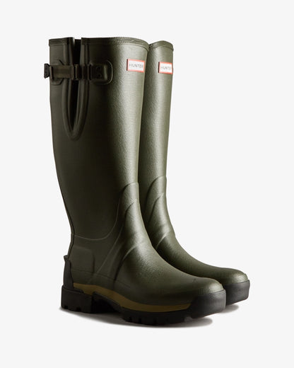 Hunter Mens Balmoral Neoprene Adjustable Wellington Boots in Dark Olive 