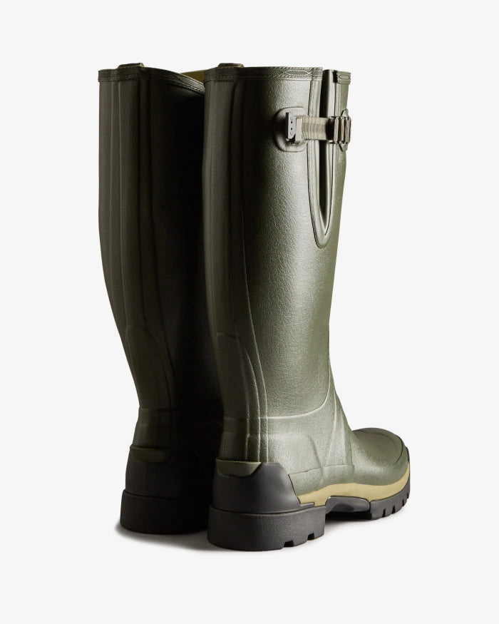 Hunter Mens Balmoral Neoprene Adjustable Wellington Boots in Dark Olive - Rear View 