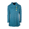 Ocean Blue Aran Supersoft Merino Wool Long Cardigan #colour_teal