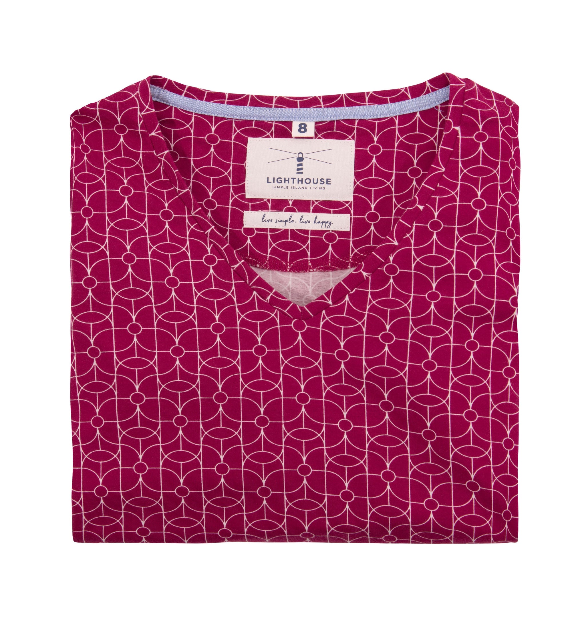 Lighthouse Ariana Ladies Top | Raspberry Geo Print