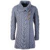 Ocean Blue Aran Supersoft Merino Wool Long Cardigan #colour_ocean-grey