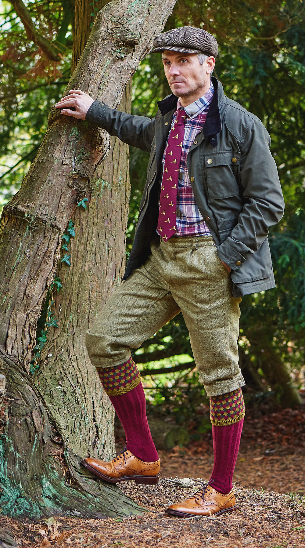 Wine HJ Hall Hadleigh Merino Shooting Sock | Harlequin Top