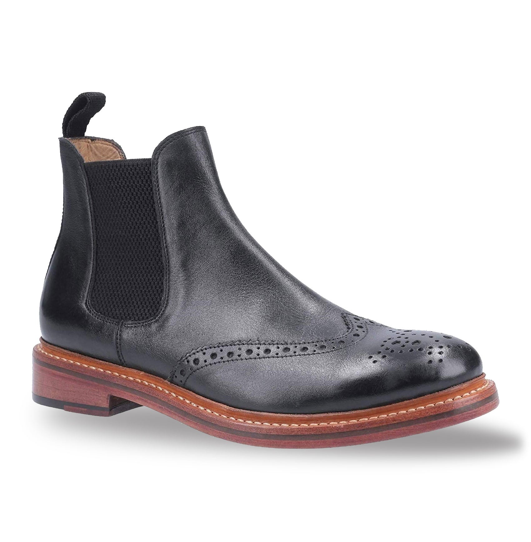 Black Cotswold Siddington Leather Brogue Chelsea Boot