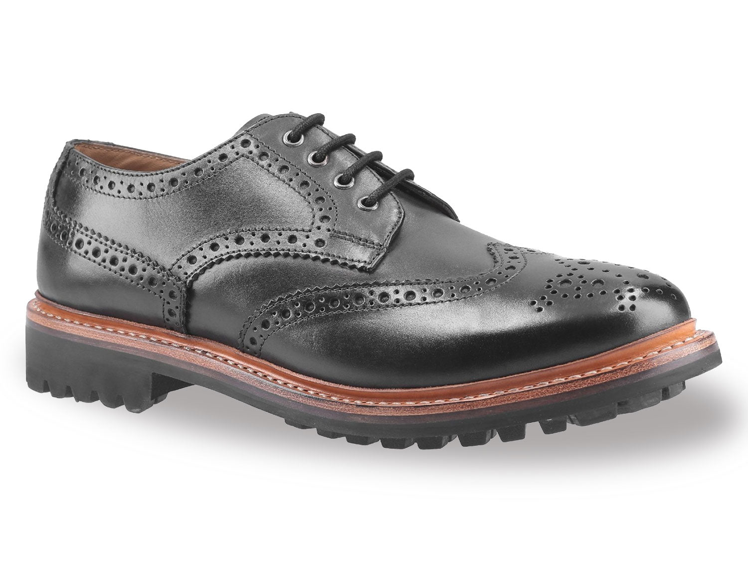 Black Cotswold Quenington Commando Sole Brogue Shoe