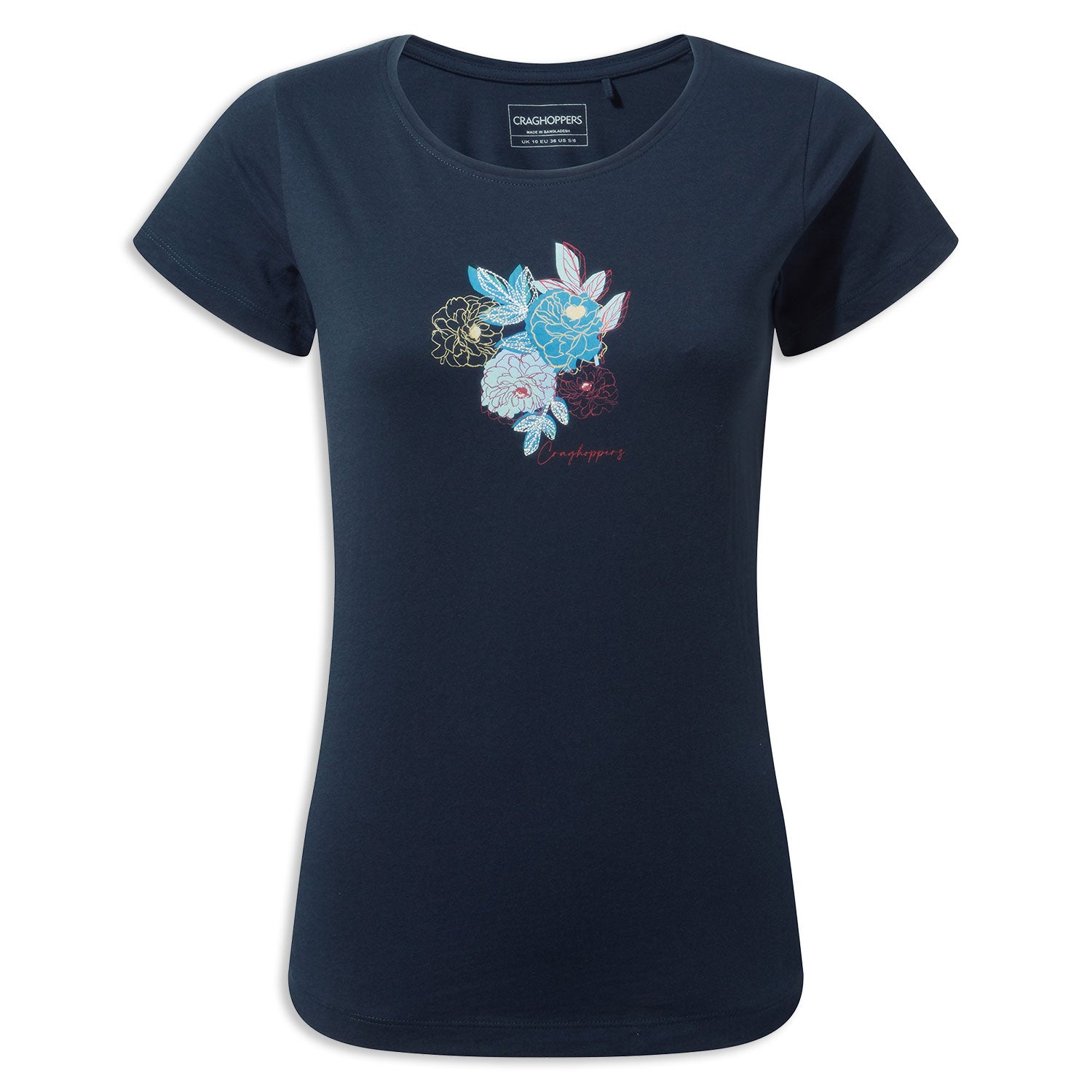 Blue Navy Floral Craghoppers Miri Short Sleeve T-Shirt on white background