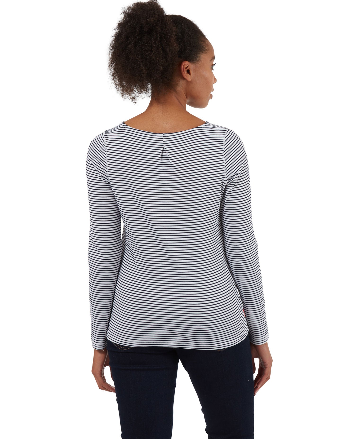 Blue Navy Stripe coloured Craghoppers NosiLife Erin Ladies L/S Top on white background