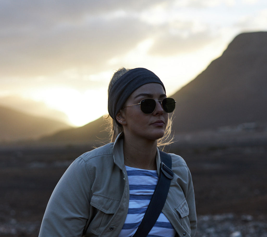 Paradise Blue Stripe coloured Craghoppers NosiLife Erin Ladies L/S Top on mountain background