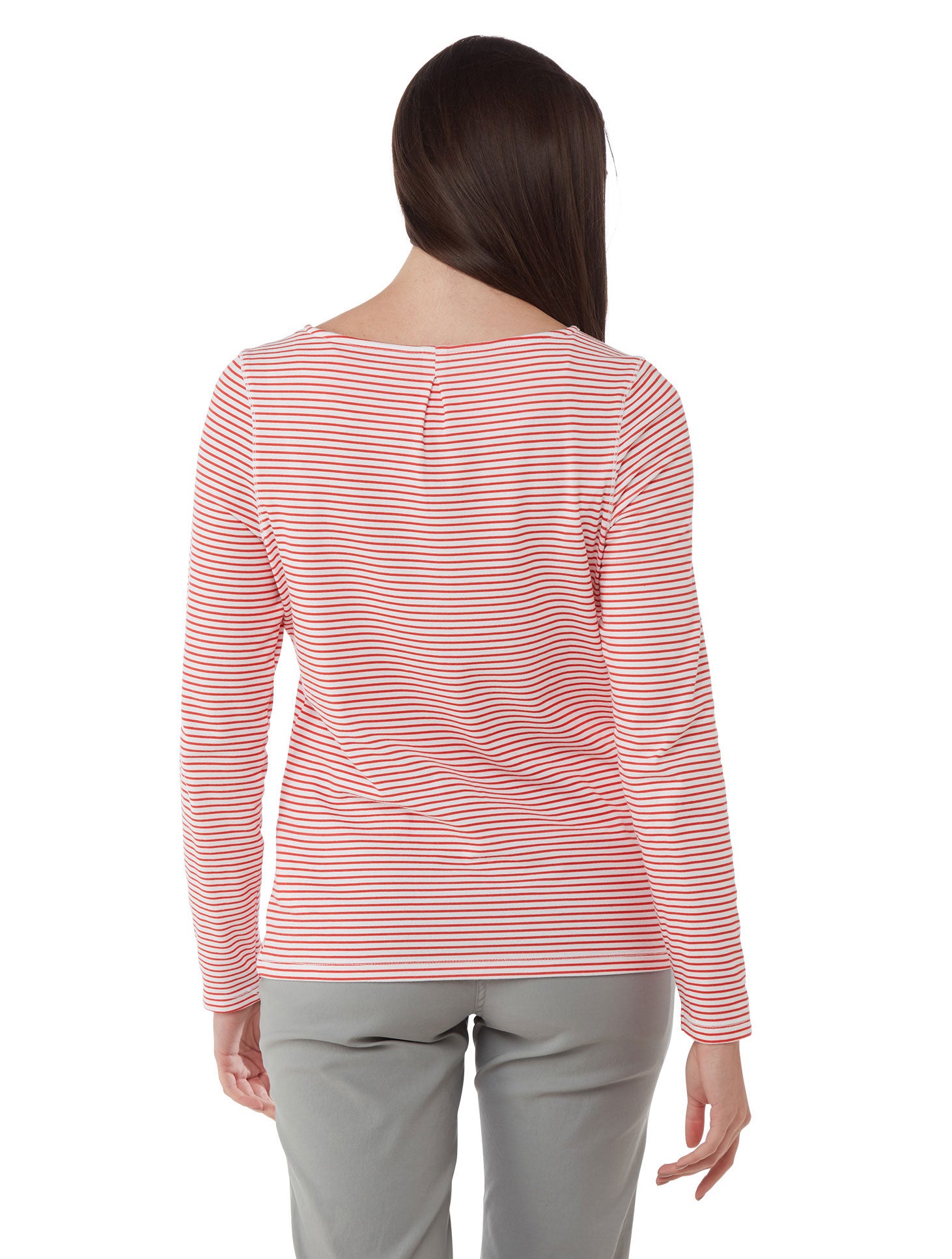 Rio Red Stripe coloured Craghoppers NosiLife Erin Ladies L/S Top on white background