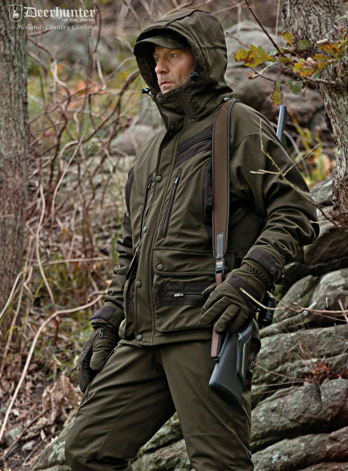 man wearing Muflon Jacket in Art Green by Deerhunter