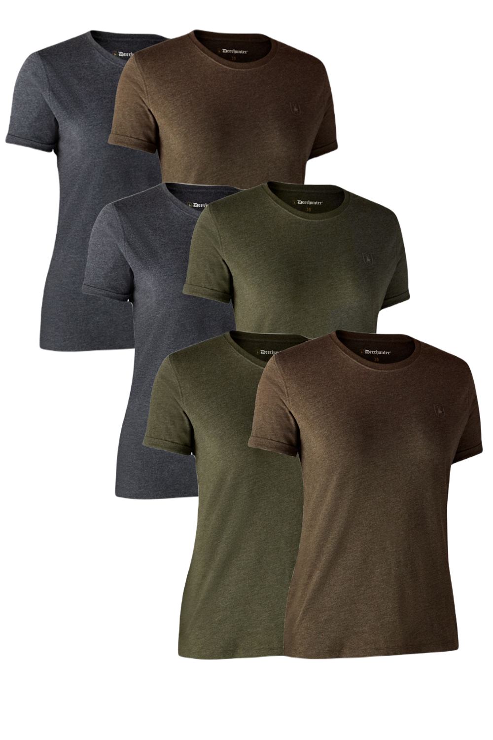 Deerhunter Ladies Basic 2-Pack T-Shirt In Adventure Green Melange, Brown Leaf Melange, Adventure Green/Brown Leaf Melange 