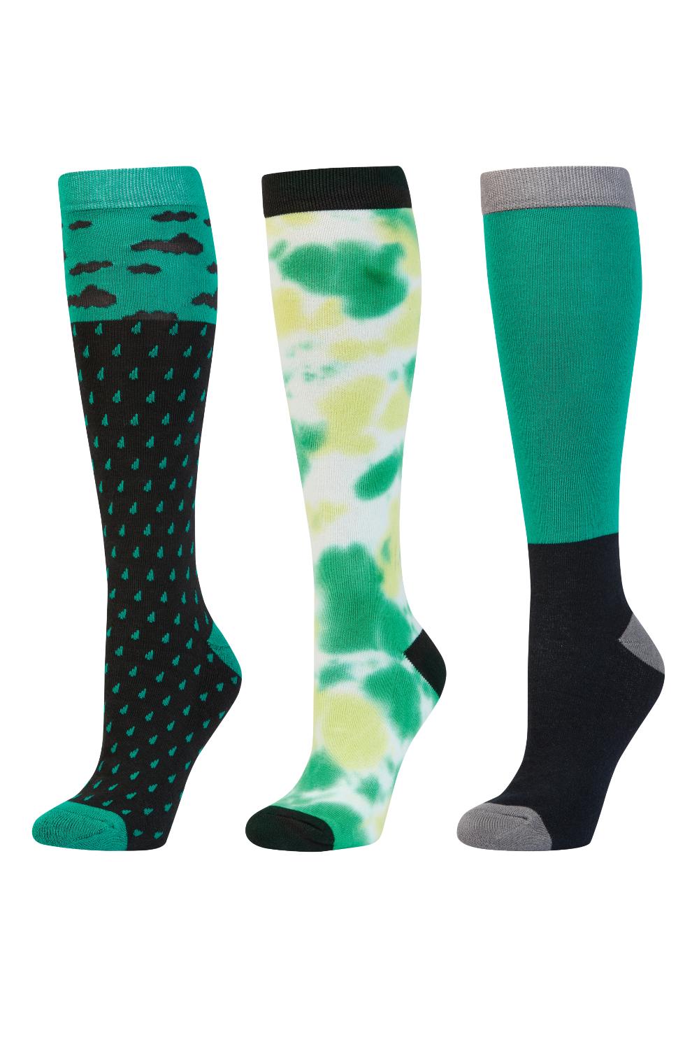 Dublin 3 Pack Adults One Size Socks in Emerald Clouds 