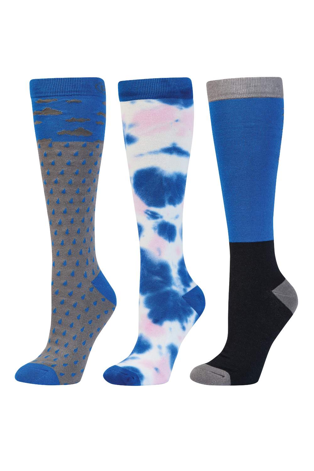 Dublin 3 Pack Adults One Size Socks in Cobalt Clouds 