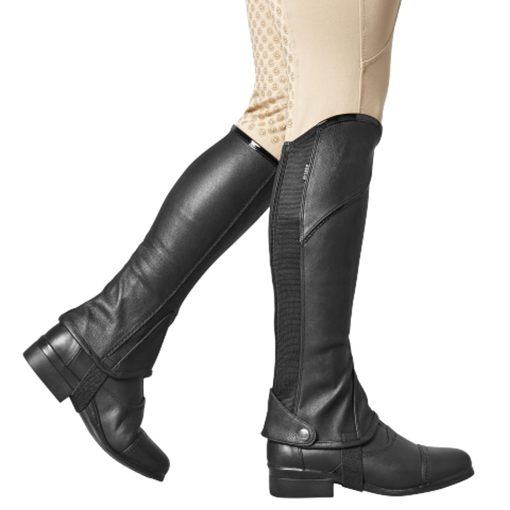 Dublin Childrens Stretch Fit Half Chaps | Three Colours In Black/Patent Piping