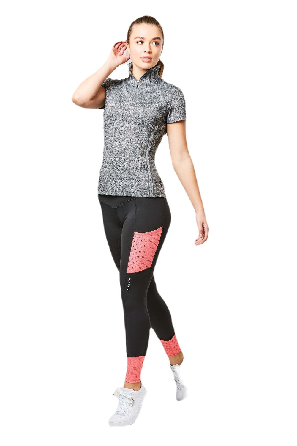 Dublin Power Performance Mid Rise Colour Block Tights | Five Colours In Coral 