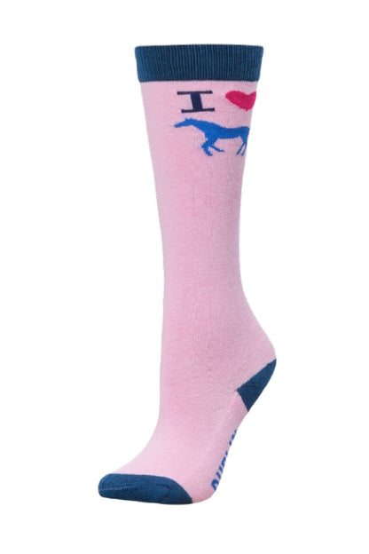 Dublin Childrens Single Pack Socks in Pink I Love Horses 