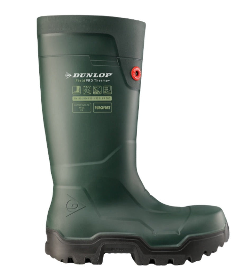 Dunlop FieldPro Thermo+ Safety Wellingtons in Heritage Green/Black