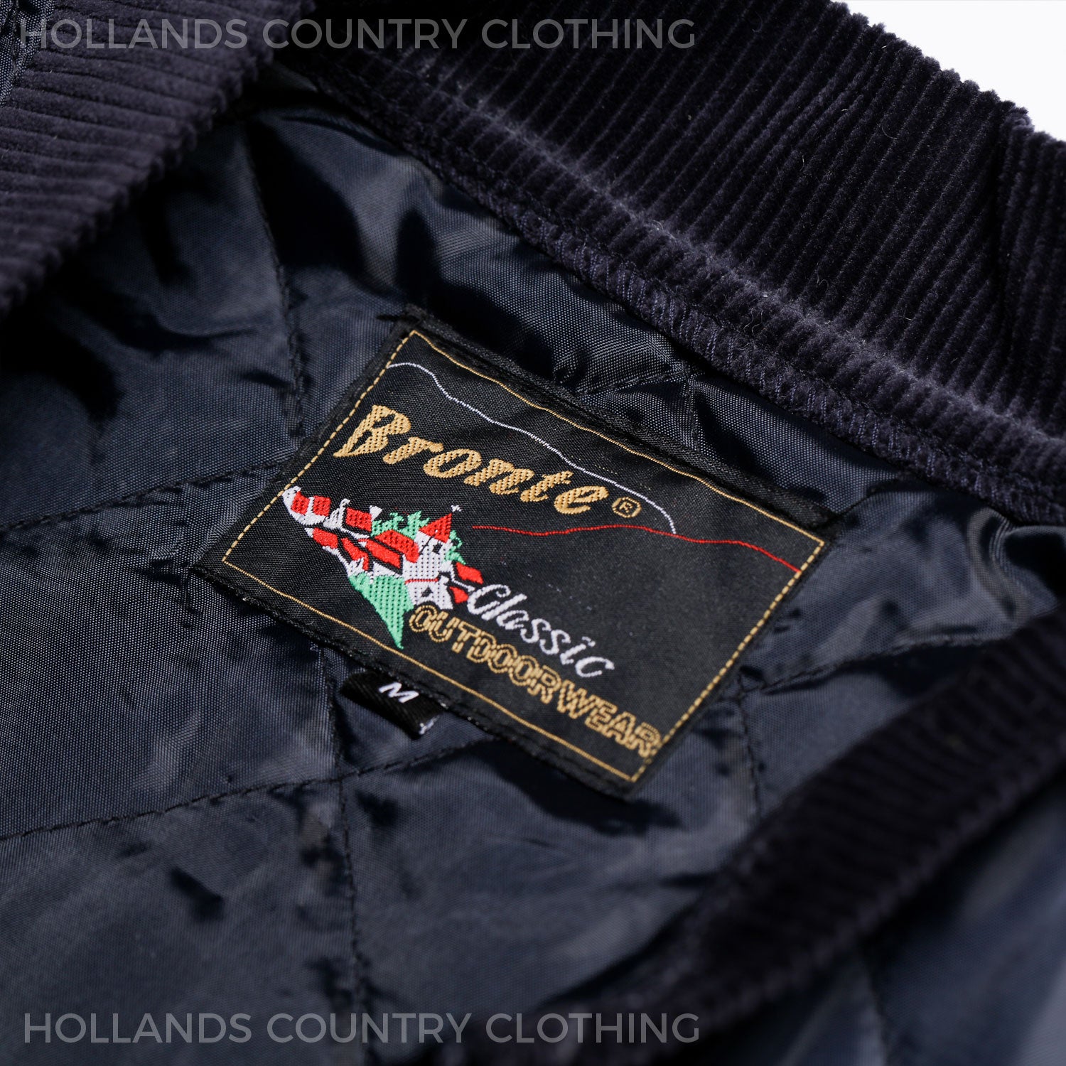 Bronte countrywear label for navy bodywarmer 