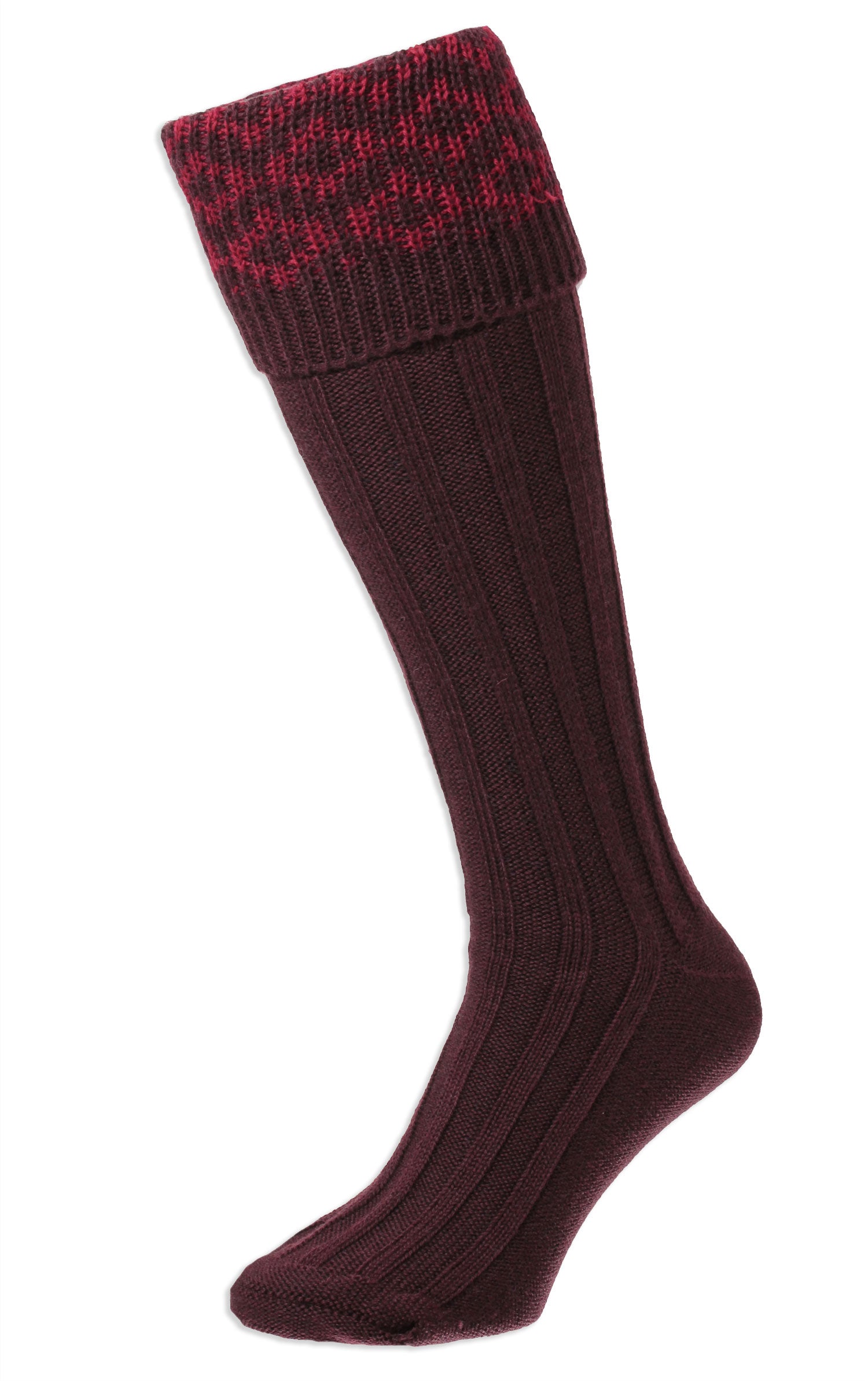 Maroon HJ Hall Cushion Foot Long Sock | Patterned Top