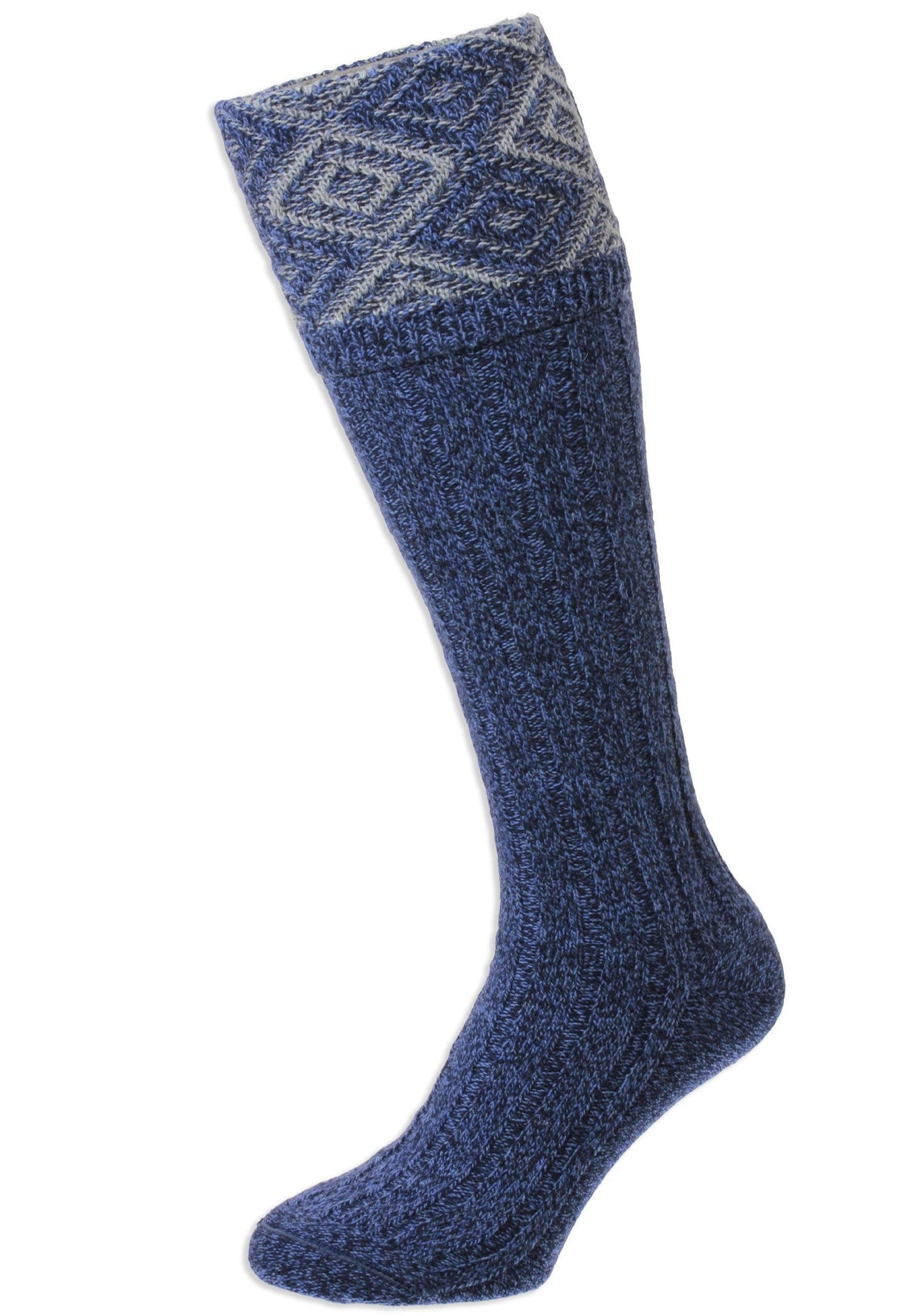 denim blue Diamond Textured Top Shooting Sock by HJ Hall