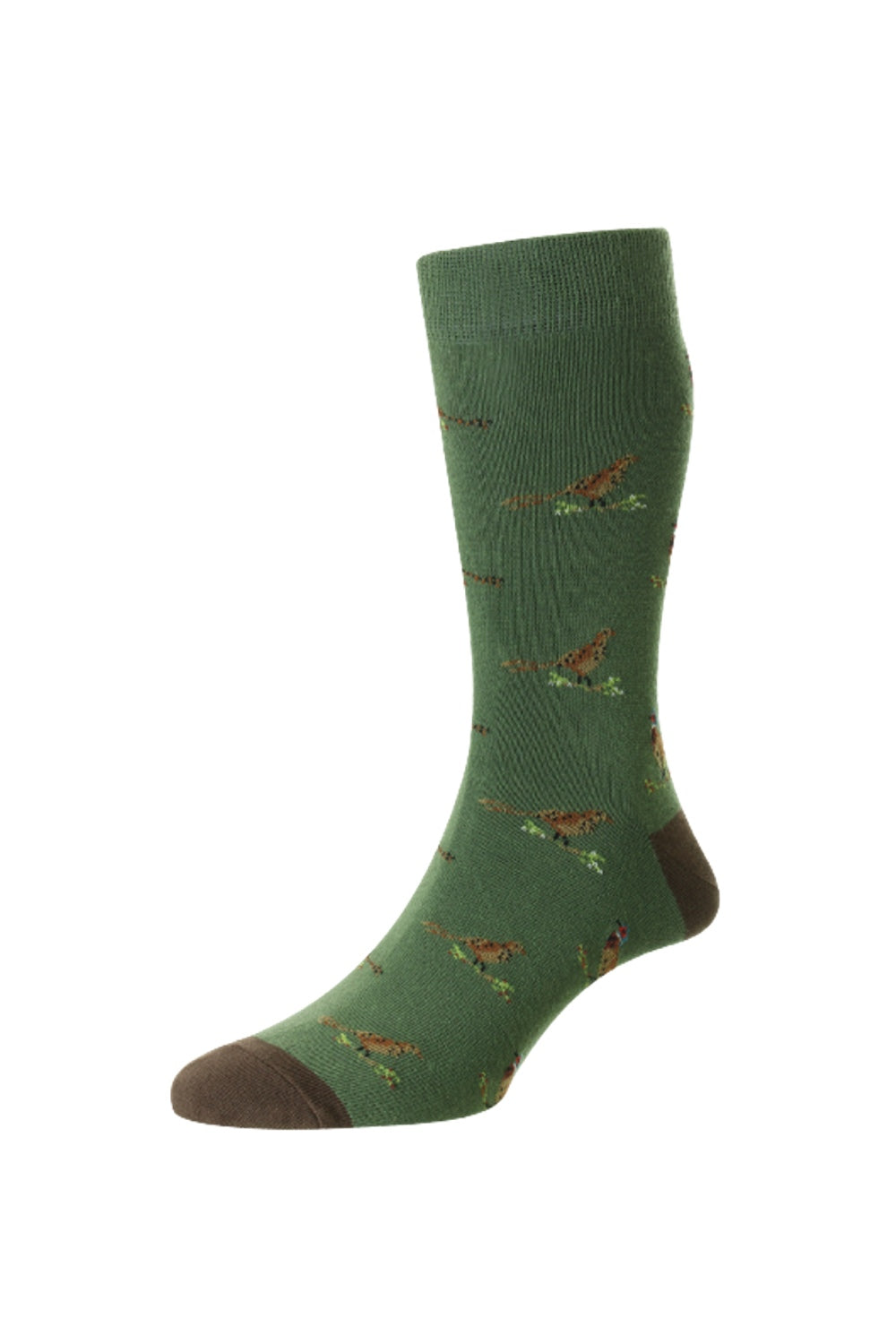 HJ Hall Pheasant and Grouse Motif Rich Cotton Socks in Moss