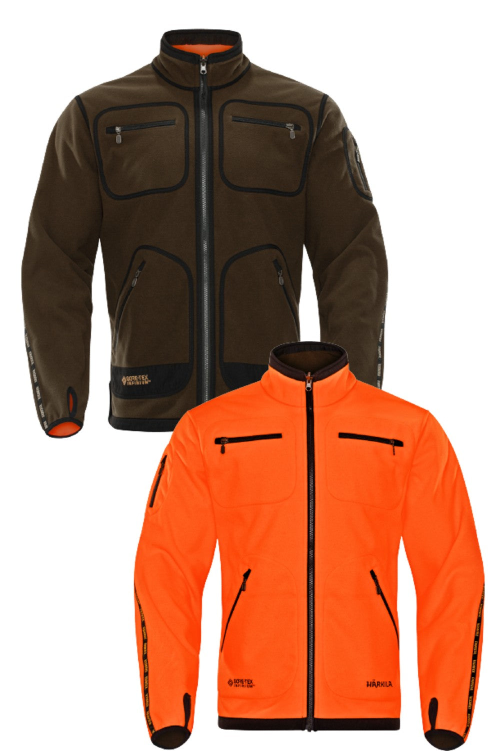 Harkila Kamko Fleece Jacket in Hunting Green/ Orange Blaze outside and inside 