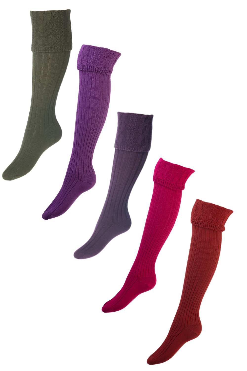 House Of Cheviot Lady Glenmore Socks In Orchid, Spruce, Fuchsia, Chestnut, Thistle