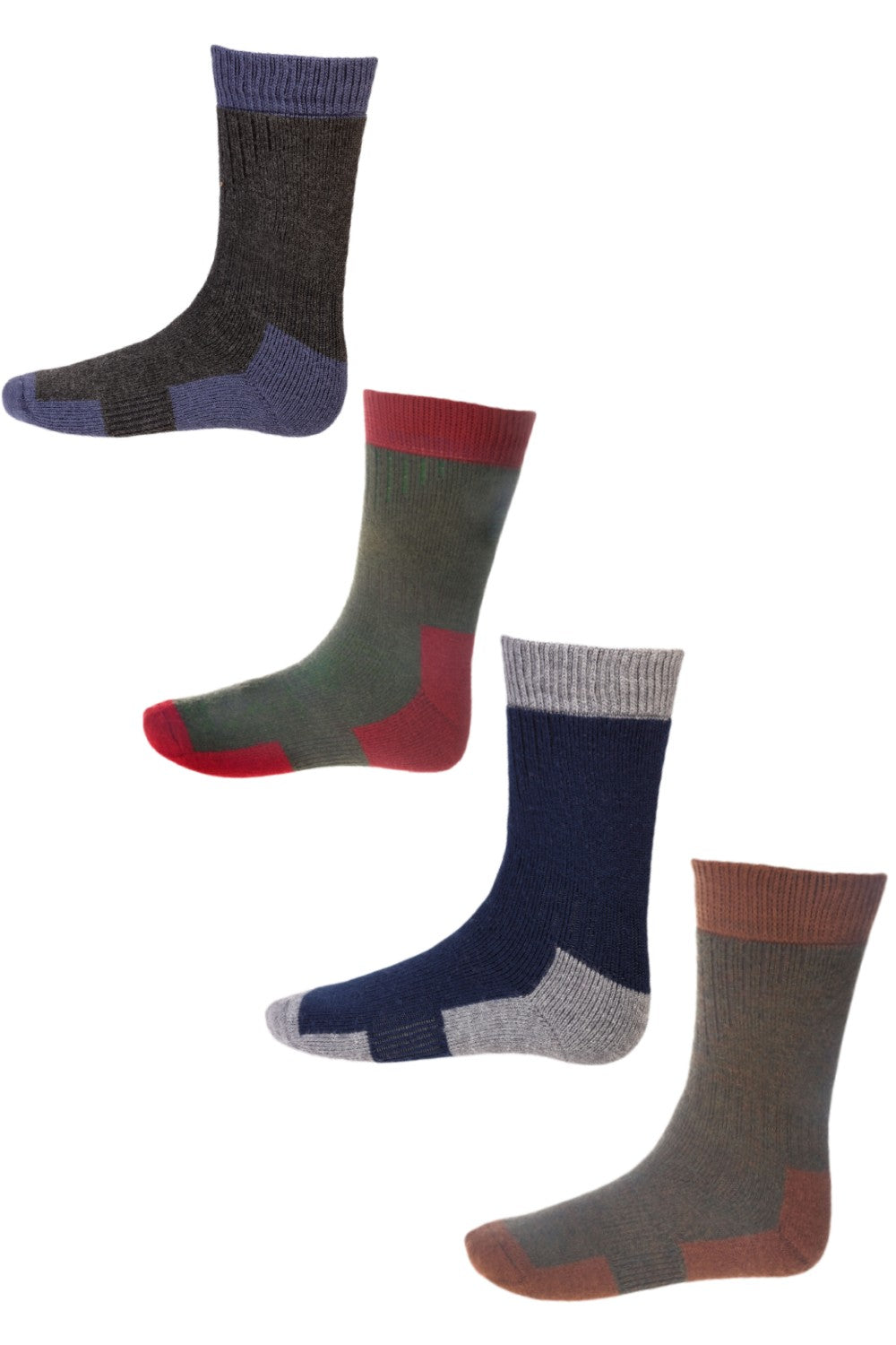 House of Cheviot Glen Technical Socks In Charcoal/St Andrews Blue, Spruce/Brick Red, Navy/Mid Grey, Bracken  