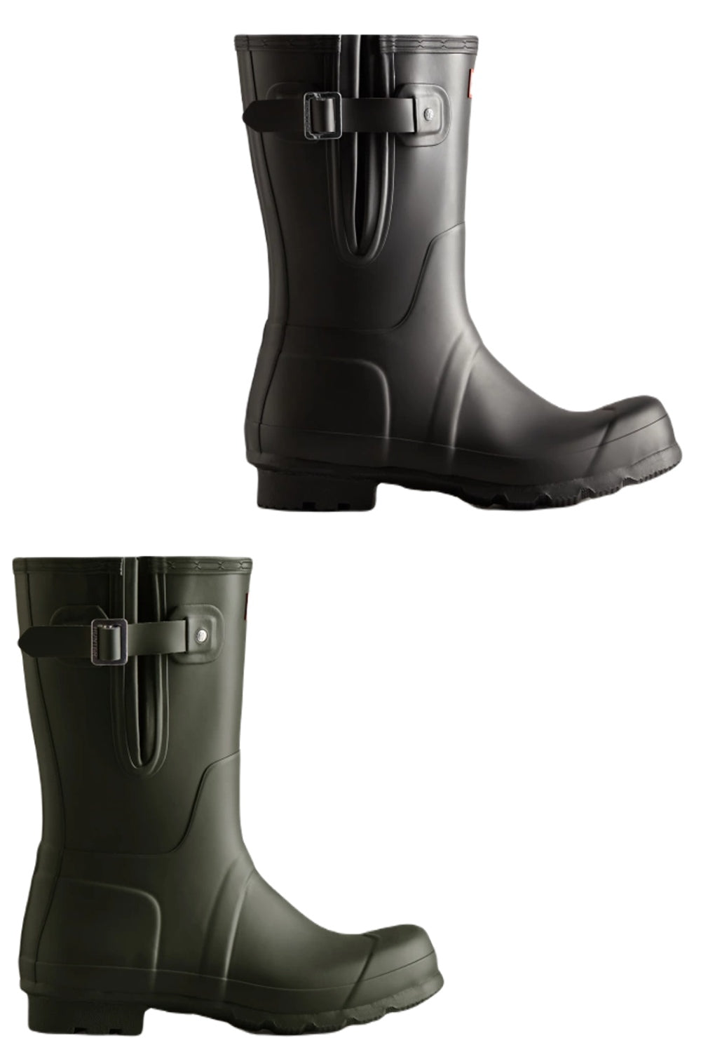 Hunter Mens Adjustable Short Wellington Boots In Black, Olive Green